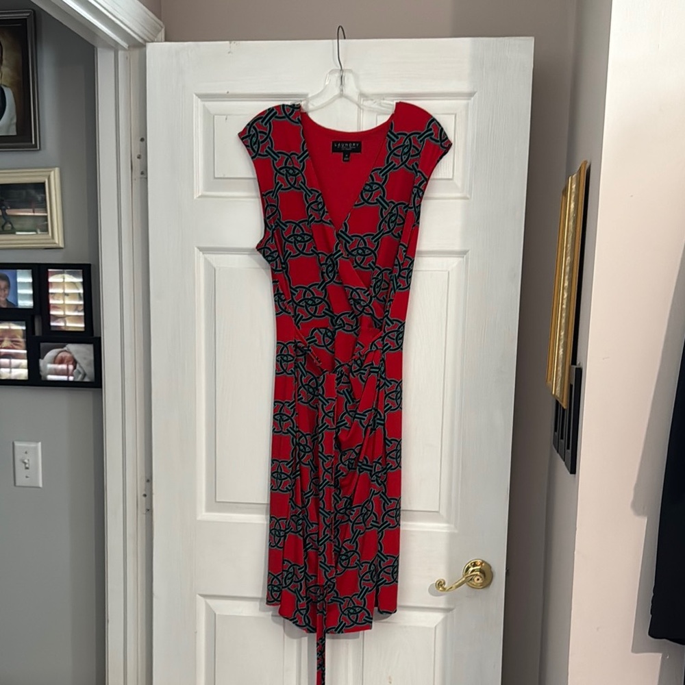 Laundry By Shelli Segal Red and Blue Midi Sheath Dress